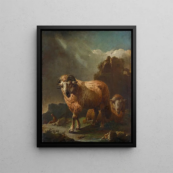 Two Sheep - Philipp Peter Roos — framed artwork on a wall