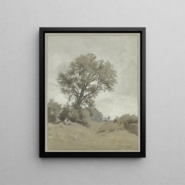Mother with child sitting in a meadow - Philipp Röth — framed artwork on a wall