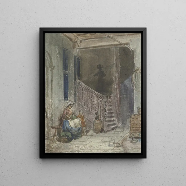 Cour with staircase - Philipp Rumpf — framed artwork on a wall