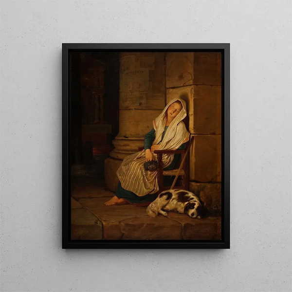 Italian Sleeping Madonna Painting in a Roman Church - Philipp von Foltz — framed artwork on a wall