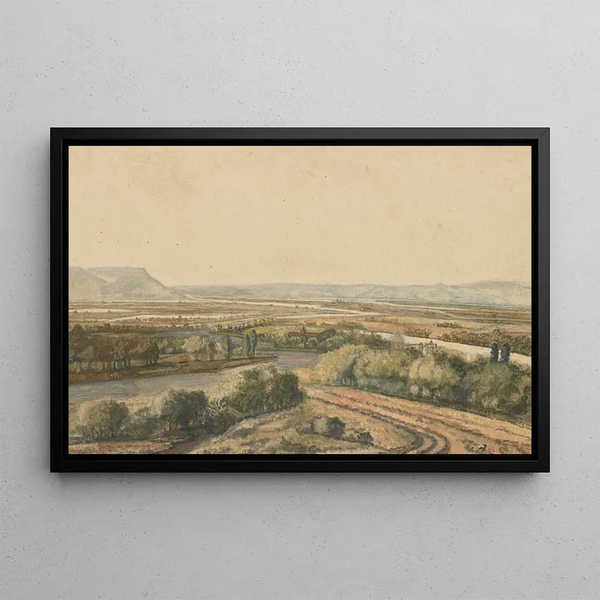 River landscape painting - Philips Koninck — framed artwork on a wall