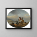 a lady and a gentleman on horseback shown approaching a ferry by a young page - Philips Wouwerman — framed artwork on a wall