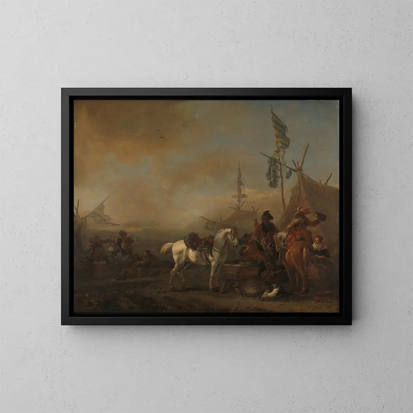 A military camp - Philips Wouwerman — framed artwork on a wall