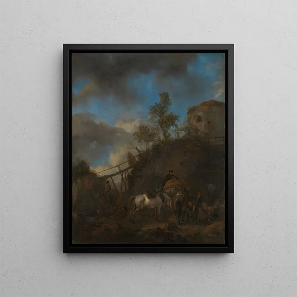 Blacksmith forging a horse - Philips Wouwerman — framed artwork on a wall