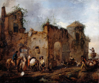 Courtyard with a blacksmith shoeing a horse - Philips Wouwerman — artwork view