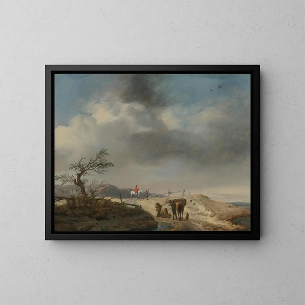 Landscape of Dunes with Figures - Philips Wouwerman — framed artwork on a wall