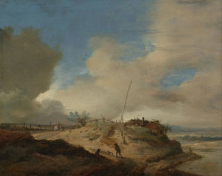 Landscape painting of a dune with a signal mast - Philips Wouwerman — artwork view