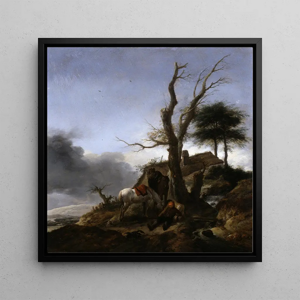 Halt of travelers - Philips Wouwerman — framed artwork on a wall