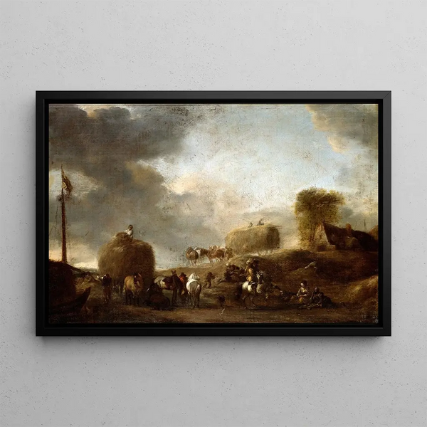 Harvest of Hay - Philips Wouwerman — framed artwork on a wall