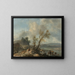 Landscape painting with a sandy path by a river - Philips Wouwerman — framed artwork on a wall