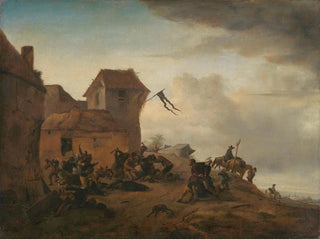 Peasants fighting near a village - Philips Wouwerman — artwork view