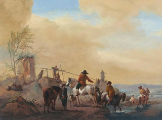 Cavaliers and horses resting near a river - Philips Wouwerman — artwork view
