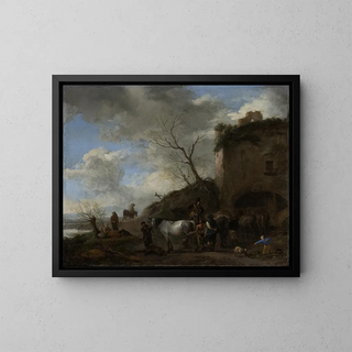 Cavaliers chez un forgeron - Philips Wouwerman — framed artwork on a wall