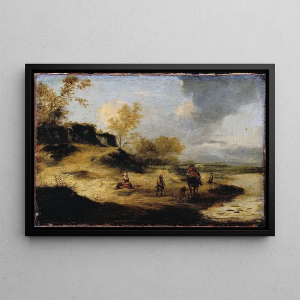 Sand dunes with figures - Philips Wouwerman — framed artwork on a wall