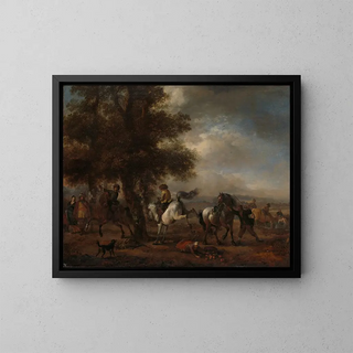 The rearing gray horse - Philips Wouwerman — framed artwork on a wall