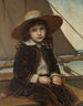 Child in straw hat and velvet suit fishing - Phoebe A. Jenks — artwork view