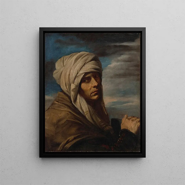 A man wearing a turban - Pier Francesco Mola — framed artwork on a wall