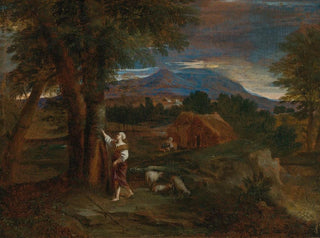 Erminia engraving the name of Tancrède on a tree - Pier Francesco Mola — artwork view