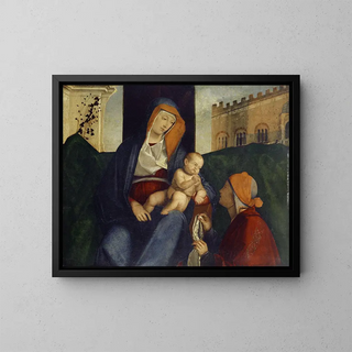La Vierge à l'Enfant et un croyant - Pier Maria Pennacchi — framed artwork on a wall