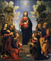 The Incarnation of Jesus and the saints Philippe Benizi, John the Evangelist, Catherine of Alexandria, Margaret, Peter and Antoninus Pierozzi - Piero di Cosimo — artwork view