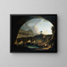 Caprice architectural of a palace inspired by the Louvre and the Pont Neuf framing within the arch of a bridge - Pierre-Antoine Demachy — framed artwork on a wall