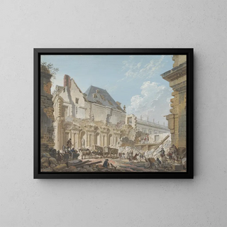 Demolition of the old vestibule of the Palais-Royal in Paris - Pierre-Antoine Demachy — framed artwork on a wall