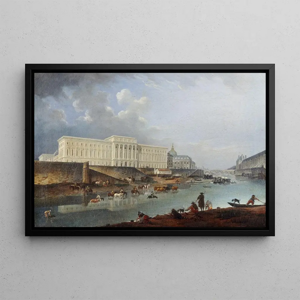 L'Hôtel de la Monnaie, the Quai de Conti, and the Seine seen from the tip of the Île - Pierre-Antoine Demachy — framed artwork on a wall