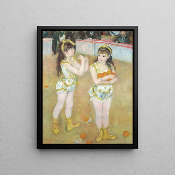Acrobats at the Fernando Circus by Francisca and Angelina Wartenberg - Pierre-Auguste Renoir — framed artwork on a wall