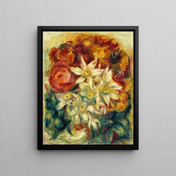 Bouquet de narcisses et de roses - Pierre-Auguste Renoir — framed artwork on a wall