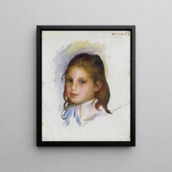 Child with Brown Hair - Pierre-Auguste Renoir — framed artwork on a wall
