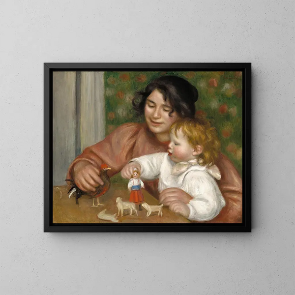 Child with toys, Gabrielle and the artist's son Jean - Pierre-Auguste Renoir — framed artwork on a wall