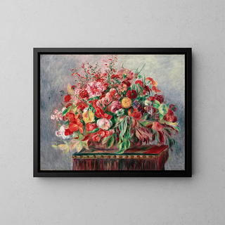 Basket of Flowers - Pierre-Auguste Renoir — framed artwork on a wall