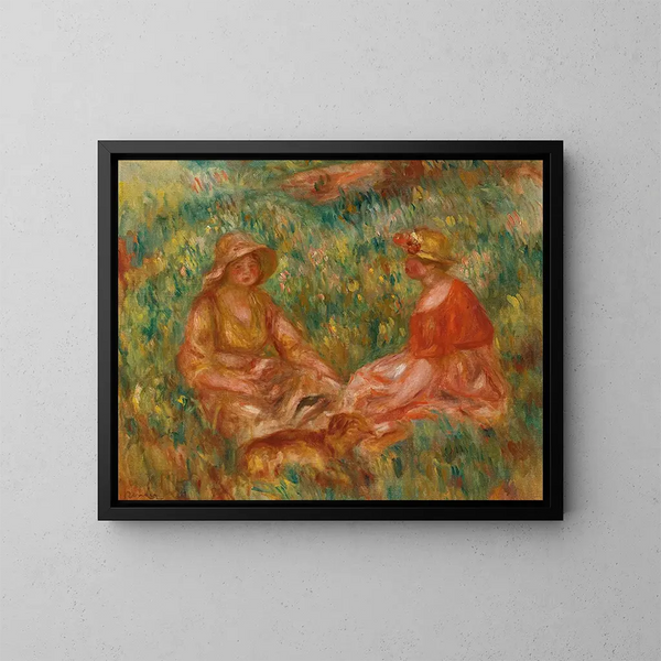 Deux femmes dans l'herbe - Pierre-Auguste Renoir — framed artwork on a wall