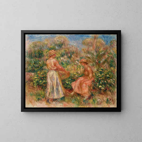 Two women in the garden at Cagnes - Pierre-Auguste Renoir — framed artwork on a wall