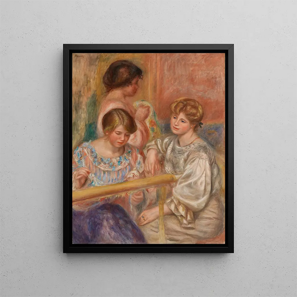 Embroiderers Les Brodeuses - Pierre-Auguste Renoir — framed artwork on a wall