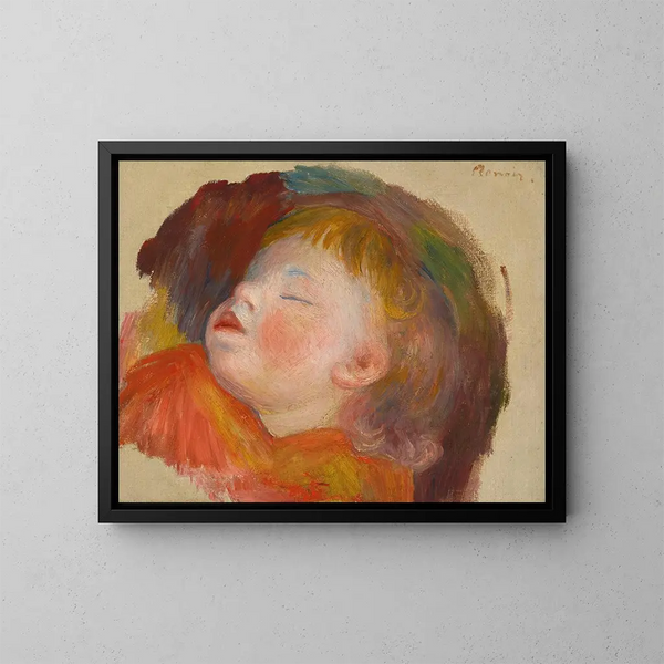 Child Sleeping Painting - Pierre-Auguste Renoir — framed artwork on a wall