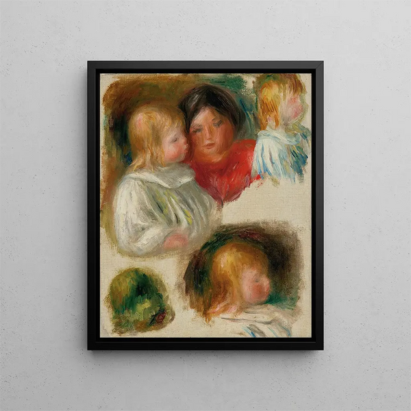Study of children and young woman - Pierre-Auguste Renoir — framed artwork on a wall