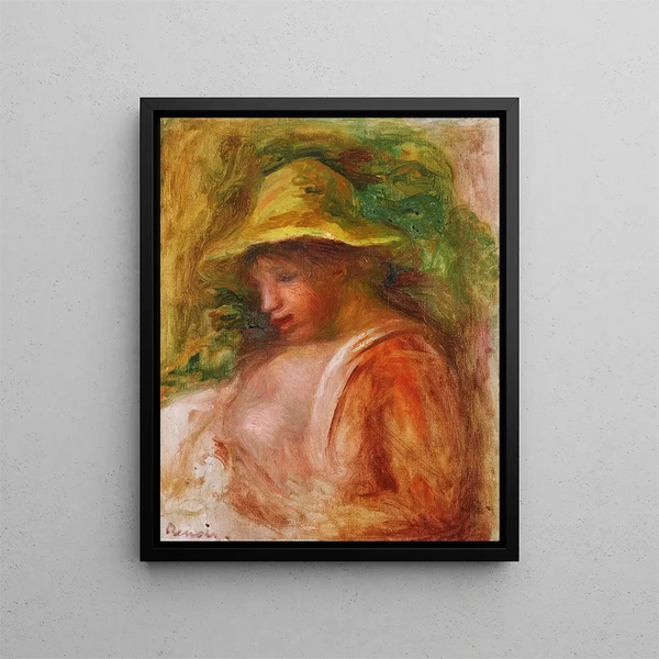 Woman with a Hat - Pierre-Auguste Renoir — framed artwork on a wall