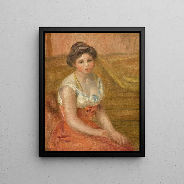 a seated woman - Pierre-Auguste Renoir — framed artwork on a wall