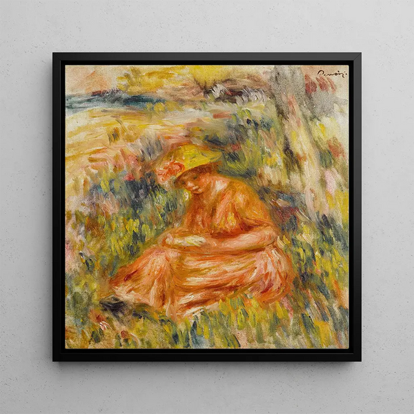 Woman reading in a landscape - Pierre-Auguste Renoir — framed artwork on a wall