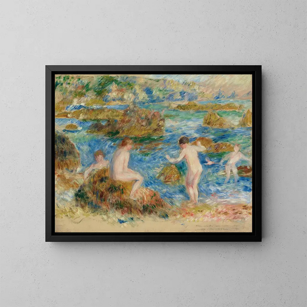 Boys Nudes on the Rocks, Guernsey - Pierre-Auguste Renoir — framed artwork on a wall