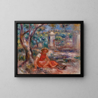 Girl at the Foot of a Tree - Pierre-Auguste Renoir — framed artwork on a wall