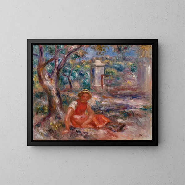Girl at the Foot of a Tree - Pierre-Auguste Renoir — framed artwork on a wall
