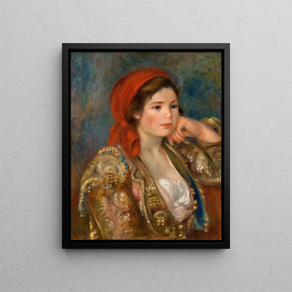 Girl in Spanish jacket - Pierre-Auguste Renoir — framed artwork on a wall