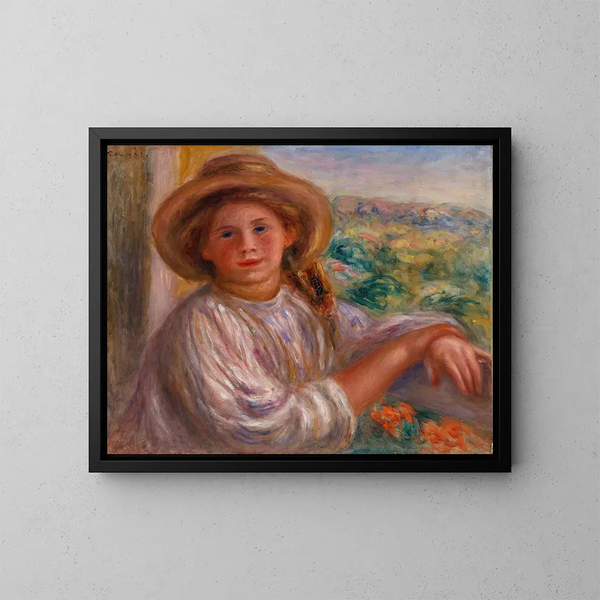 Young woman on the balcony, Cagnes - Pierre-Auguste Renoir — framed artwork on a wall
