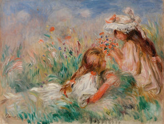 Girls in the Grass Arranging a Bouquet - Pierre-Auguste Renoir — artwork view