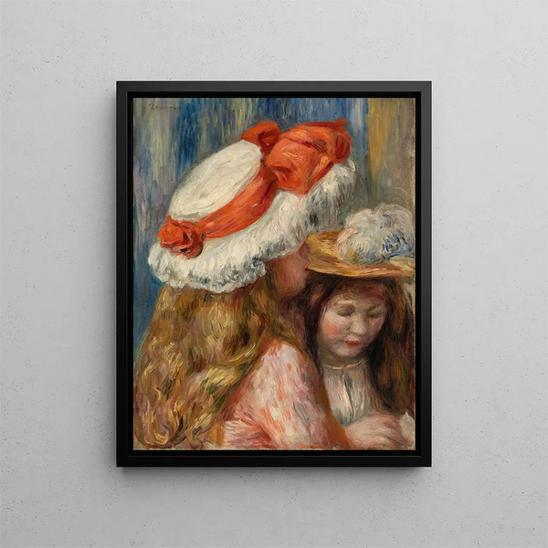 Girls with Hats Jeunes filles aux chapeaux - Pierre-Auguste Renoir — framed artwork on a wall