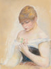 Young woman holding a flower Portrait of Jeanne Samary - Pierre-Auguste Renoir — artwork view