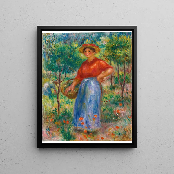 Young girl with basket - Pierre-Auguste Renoir — framed artwork on a wall