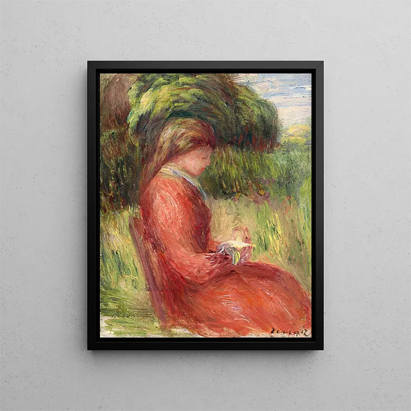 Young woman sitting - Pierre-Auguste Renoir — framed artwork on a wall